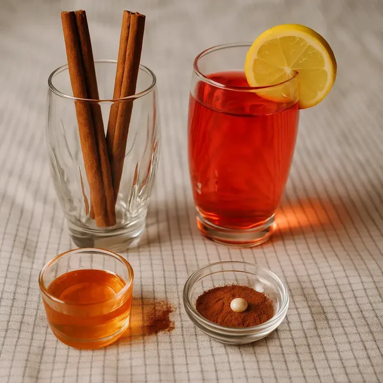 Cinnamon Water for Effective Weight Loss Recipe - Plattershare - Recipes, food stories and food lovers Refreshing lemon cinnamon iced tea with spices and ingredients on a neutral table.