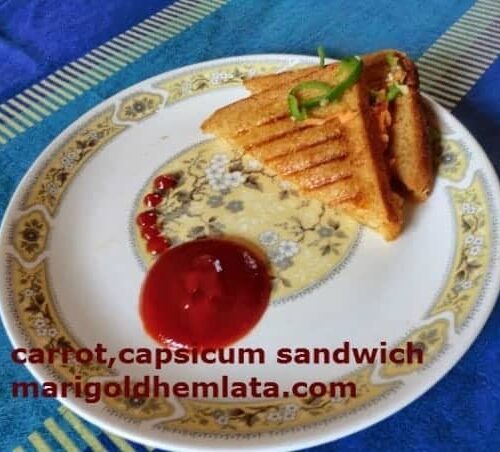 Capsicum,Carrot Sandwich With Oats And Curd - Plattershare - Recipes, Food Stories And Food Enthusiasts