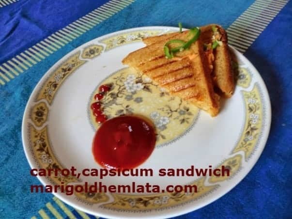 Capsicum,Carrot Sandwich With Oats And Curd - Plattershare - Recipes, food stories and food lovers