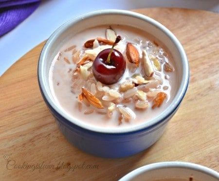 Cherry And Nuts Brown Rice Kheer - Plattershare - Recipes, Food Stories And Food Enthusiasts