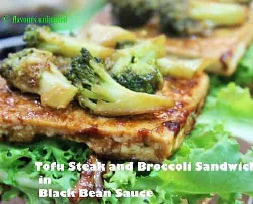 Tofu Steak, Broccoli And Pine Nuts Sandwich In Black Bean Sauce - Plattershare - Recipes, Food Stories And Food Enthusiasts