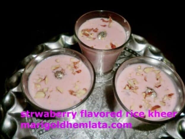 Strawberry Flavored Rice Kheer Recipe - Plattershare - Recipes, Food Stories And Food Enthusiasts