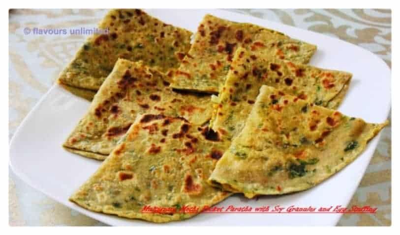 Multigrain Pocket Methi Parathas With Soy Granules & Egg Stuffing - Plattershare - Recipes, food stories and food lovers