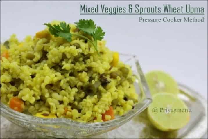 Mixed Veggies & Sprouts Wheat Upma - Plattershare - Recipes, food stories and food lovers
