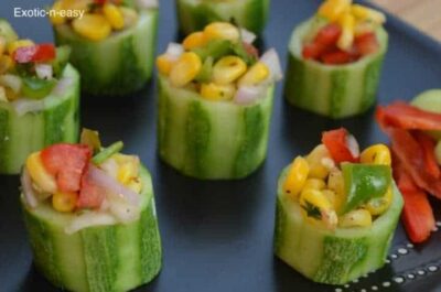 Refreshing Cucumber Bites with Sweet Corn Salad Filling - Plattershare - Recipes, food stories and food lovers Refreshing Cucumber Bites with Sweet Corn Salad Filling - Plattershare - Recipes, food stories and food lovers