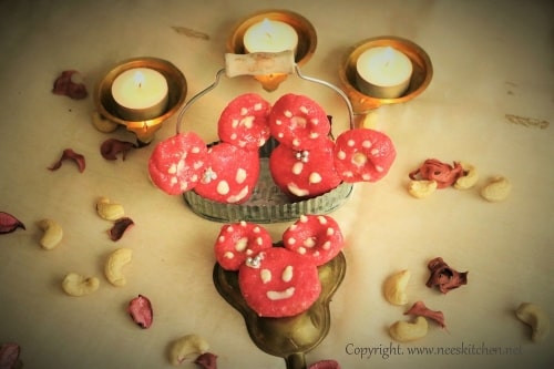 Minnie Mouse Rose Kaju Katli - Plattershare - Recipes, food stories and food lovers
