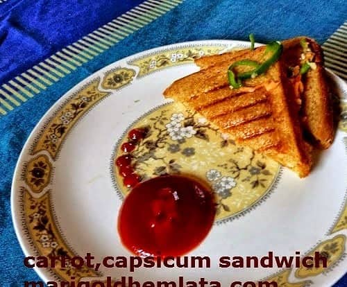 Capsicum, Carrot Sandwich With Oats And Curd - Plattershare - Recipes, Food Stories And Food Enthusiasts