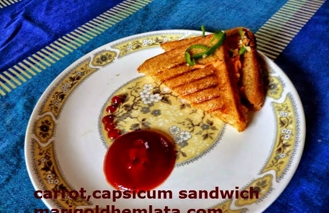 Capsicum, Carrot Sandwich With Oats And Curd - Plattershare - Recipes, food stories and food lovers