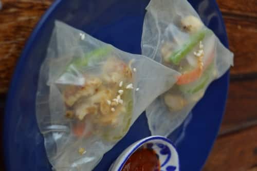 Chicken &Amp; Veggies Served In Rice Parcels With Chilli Sauce Dip - Plattershare - Recipes, Food Stories And Food Enthusiasts