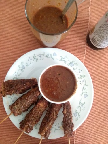 Peanut Sauce Coated Paneer Satay - Plattershare - Recipes, Food Stories And Food Enthusiasts