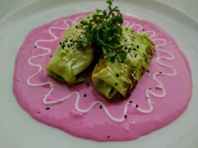 Cabbage Rolls With Beetroot Raita - Plattershare - Recipes, food stories and food enthusiasts