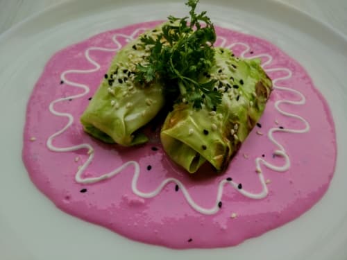 Cabbage Rolls With Beetroot Raita - Plattershare - Recipes, food stories and food lovers