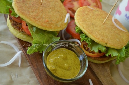 Adai Burgers With Vegan Soya Pattice - Plattershare - Recipes, Food Stories And Food Enthusiasts