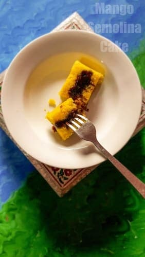 Chocolate Drizzled Mango Semolina Cake Dessert - Plattershare - Recipes, food stories and food lovers