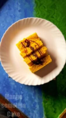 Tropical Mango Semolina Cake with a Chocolate Drizzle - Plattershare - Recipes, food stories and food lovers Tropical Mango Semolina Cake with a Chocolate Drizzle - Plattershare - Recipes, food stories and food lovers
