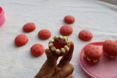 Exquisite Eggless Raspberry Rose Macarons - Plattershare - Recipes, food stories and food lovers Exquisite Eggless Raspberry Rose Macarons - Plattershare - Recipes, food stories and food lovers