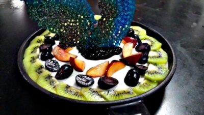 Creamy Baked Blueberry Yogurt with Delicate Fruit and Tuile Garnish - Plattershare - Recipes, food stories and food lovers Creamy Baked Blueberry Yogurt with Delicate Fruit and Tuile Garnish - Plattershare - Recipes, food stories and food lovers