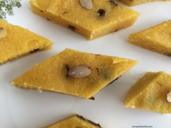 Golden Mango Sheera/Saffron-Flavored Mango Semolina Pudding - Plattershare - Recipes, food stories and food lovers