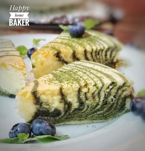 Gluten Free , Zebra Striped Japanese Cotton Cheesecake Infused With Spirulina - Plattershare - Recipes, food stories and food lovers