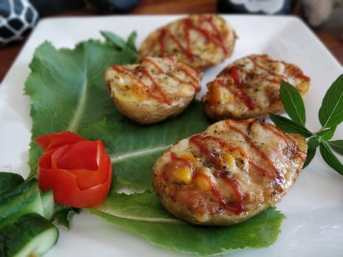 Couscous Stuffed Cheesy Potato Skins - Plattershare - Recipes, Food Stories And Food Enthusiasts