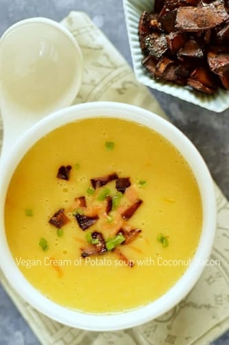 Vegan Cream Of Potato Soup With Coconut Bacon - Plattershare - Recipes, food stories and food lovers