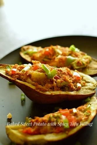 Baked Sweet Potatoes With Spicy Tofu Filling - Plattershare - Recipes, food stories and food lovers