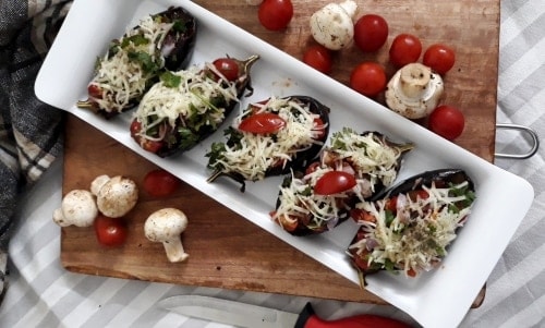 Vegetable Cheese Topped Mushroom Tofu Baked Aubergine - Plattershare - Recipes, food stories and food lovers