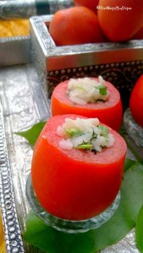 Poha Stuffed Tomatoes - Plattershare - Recipes, food stories and food lovers