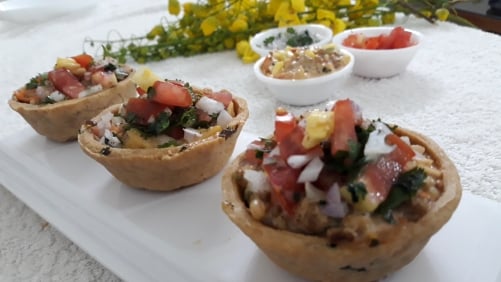 Baked Katori Chaat With Russian Salad Filling - Plattershare - Recipes, food stories and food lovers
