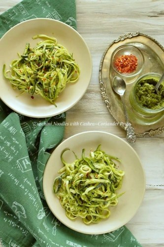 Zucchini Noodles With Cashew-Corinader Pesto - Plattershare - Recipes, food stories and food lovers