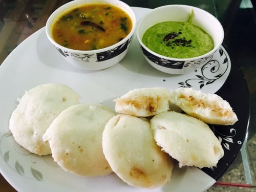 Caramelised Coconut Stuffed Idli With Sambar N Chutney - Plattershare - Recipes, Food Stories And Food Enthusiasts