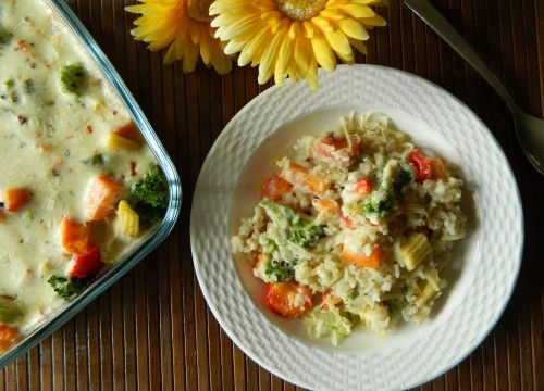 Roasted Vegetables With Brown Rice In Creamy Sauce - Plattershare - Recipes, food stories and food lovers