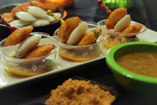 Petite Idli Picks With Sambhar Dip - Plattershare - Recipes, food stories and food lovers