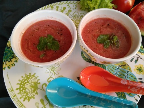 Watermelon And Tomoto Gazpacho-Cold Soup - Plattershare - Recipes, Food Stories And Food Enthusiasts