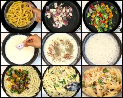 Creamy White Sauce Pasta with Roasted Vegetables - Plattershare - Recipes, food stories and food lovers Creamy White Sauce Pasta with Roasted Vegetables - Plattershare - Recipes, food stories and food lovers