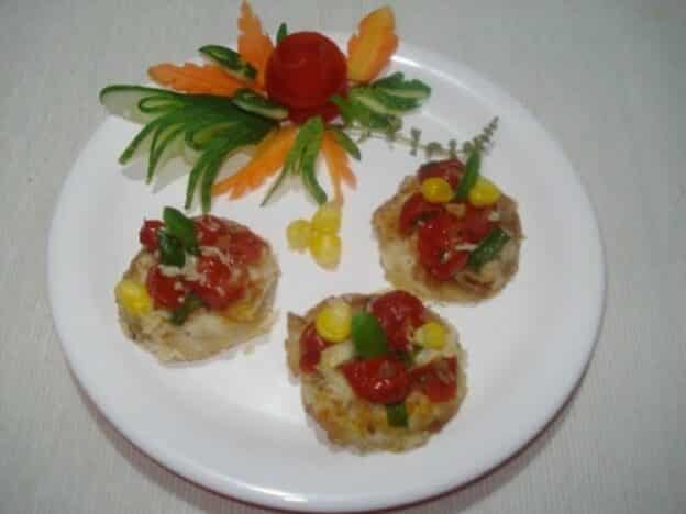 Paneer Billini Topped With Cherry Tomato Relish(Mini Pan Cakes ) - Plattershare - Recipes, Food Stories And Food Enthusiasts