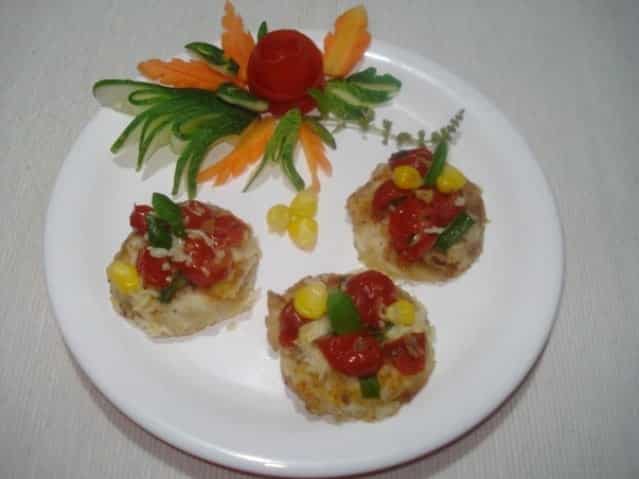 Paneer Billini Topped With Cherry Tomato Relish(Mini Pan Cakes ) - Plattershare - Recipes, food stories and food lovers