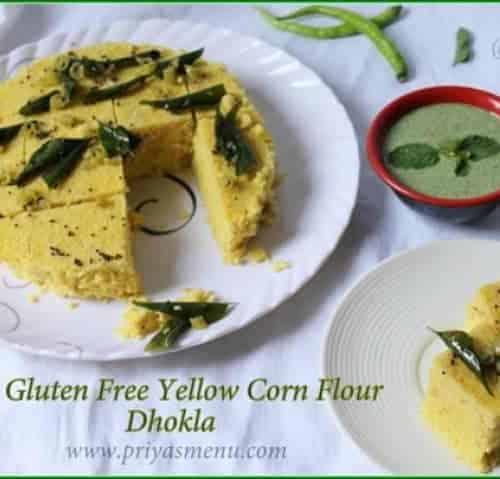 Gluten Free Yellow Corn Flour Khaman Dhokla - Plattershare - Recipes, food stories and food enthusiasts
