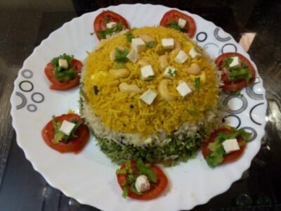 Tri Color Pulao With Nuts And Paneer - Plattershare - Recipes, food stories and food enthusiasts