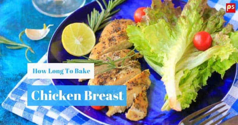 How Long To Bake Chicken Breast - Plattershare - Recipes, food stories and food lovers Juicy baked chicken breast with fresh lettuce and cherry tomatoes on a vibrant blue plate.