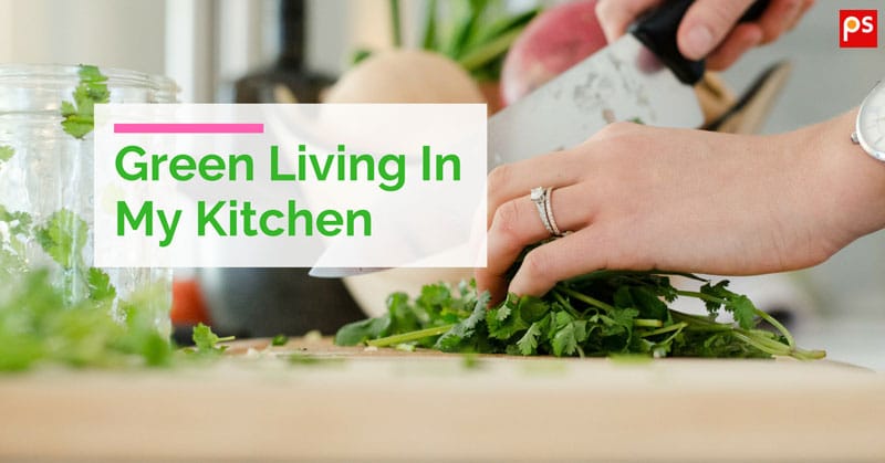 Green Living In My Kitchen - Plattershare - Recipes, food stories and food lovers Fresh green herbs being chopped for a healthy kitchen meal, promoting green living in cooking.