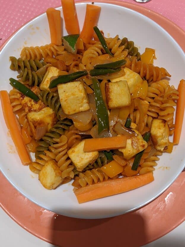 Fried Paneer Tricolor Pasta - Plattershare - Recipes, Food Stories And Food Enthusiasts