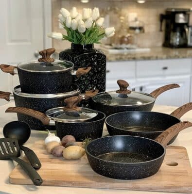 Induction Cookware Set - Granite Black Nonstick Pots and Pans Set