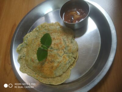 Moong chilla with ajwain leaves