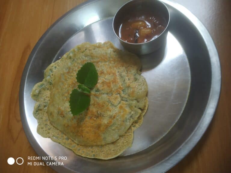 Moong chilla with ajwain leaves