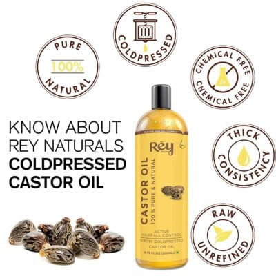 Rey Naturals Castor Oil for Skin Care, Hair Growth, Cold Pressed