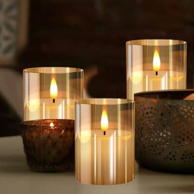 Glass Battery Operated LED Flameless Candles with Remote