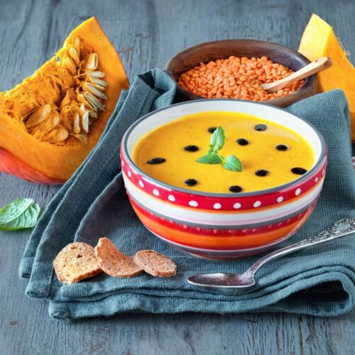 Pumpkin cream soup with extra-old balsamic vinegar