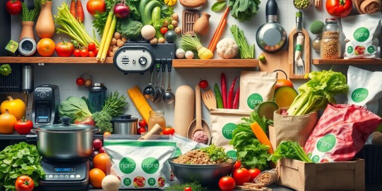 Collage of fresh ingredients and advanced kitchen gadgets - Intersection of Food Trends and Technology