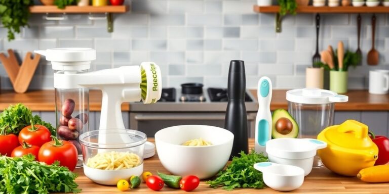 Colorful kitchen gadgets on a countertop with fresh produce - 10 Must-Have Kitchen Gadgets YouTube Can't Stop Raving About